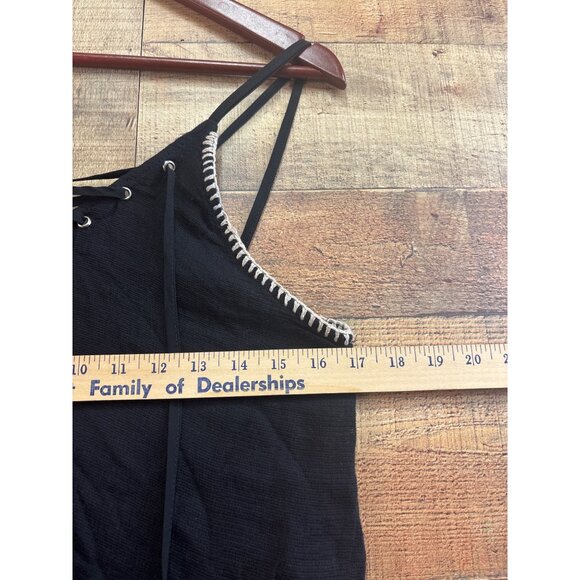 Moon River Black Lace-Up Layered Hem Tank Top With Strappy Details Size L - Picture 4 of 7